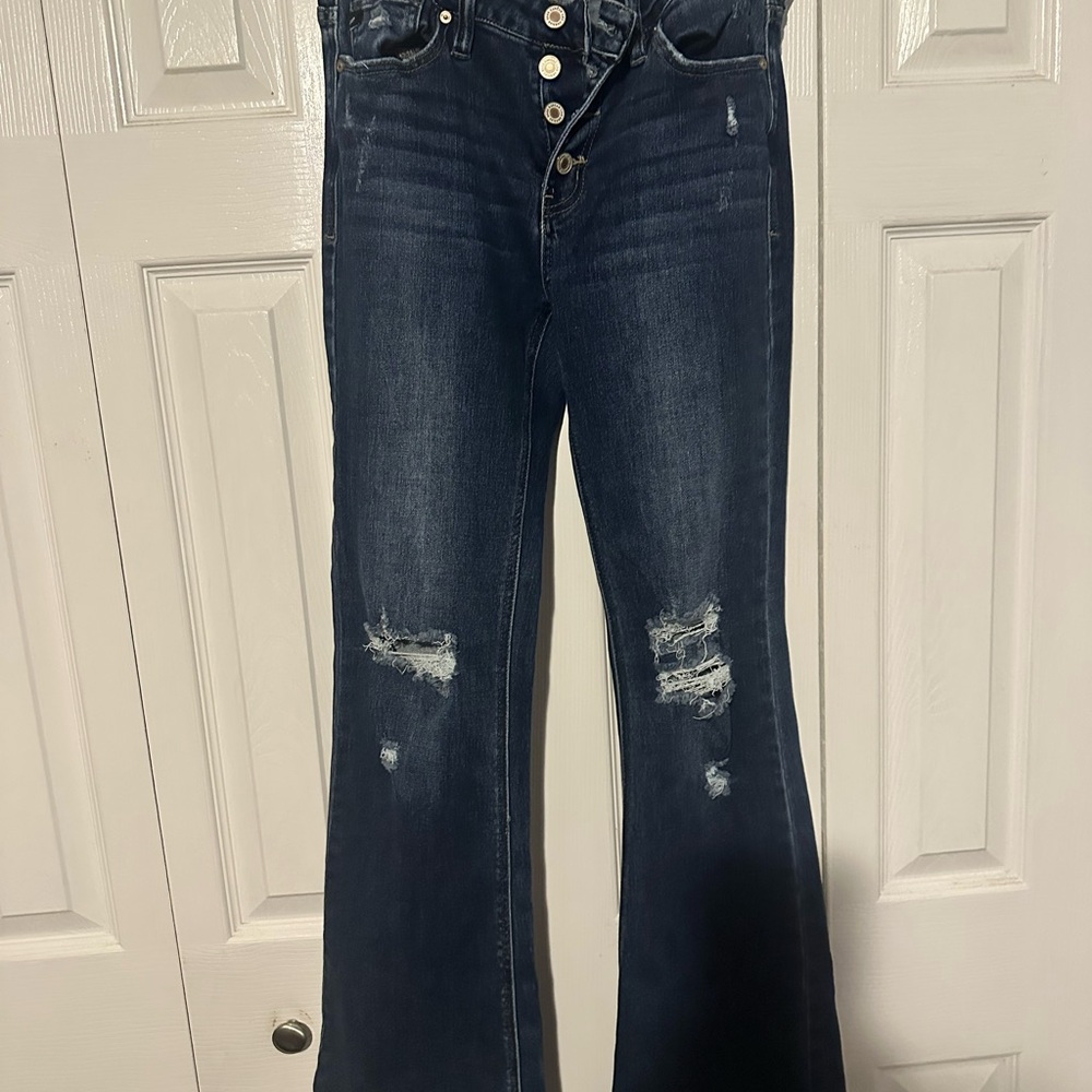 KanCan Dark Blue Distressed Flare Jeans